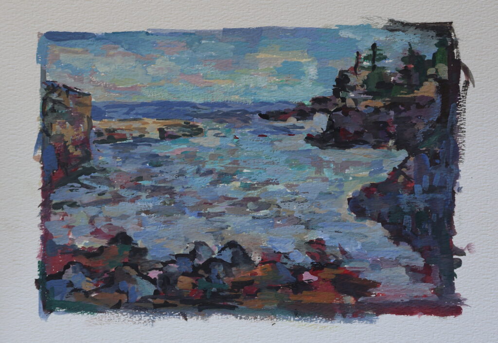 Baai op de Azoren, juli 2025, Vrij werk, Azoren, 20x30 cm, Gouache, Artislique