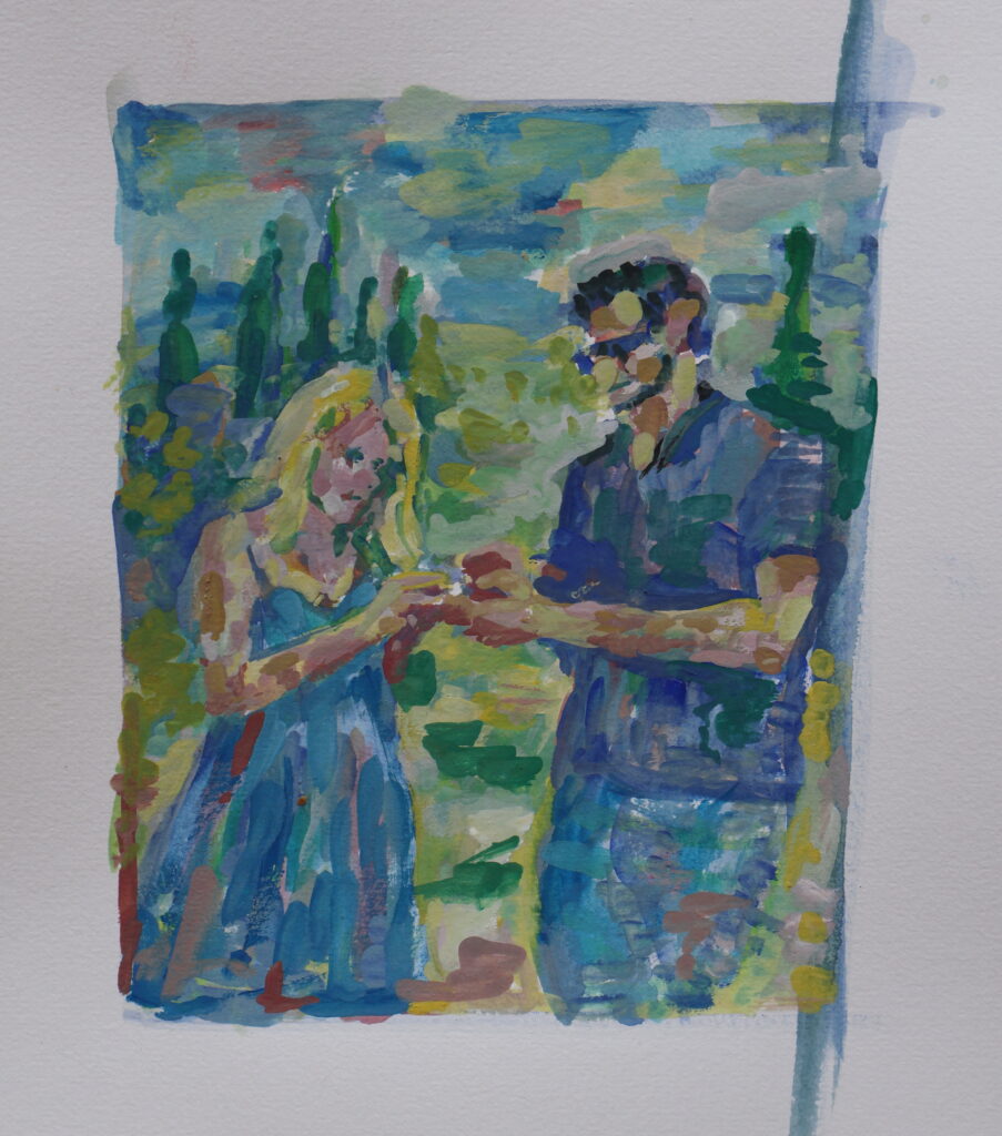 Huwelijksaanzoek I, januari 2026, Vrij werk, Voorstraat Poeldijk, 20x30 cm, Gouache, Artislique