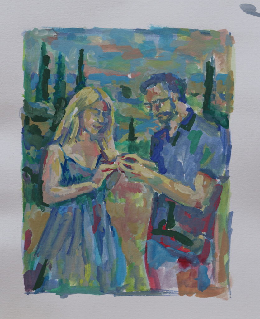 Huwelijksaanzoek II, januari 2026, Vrij werk, Voorstraat Poeldijk, 20x30 cm, Gouache, Artislique