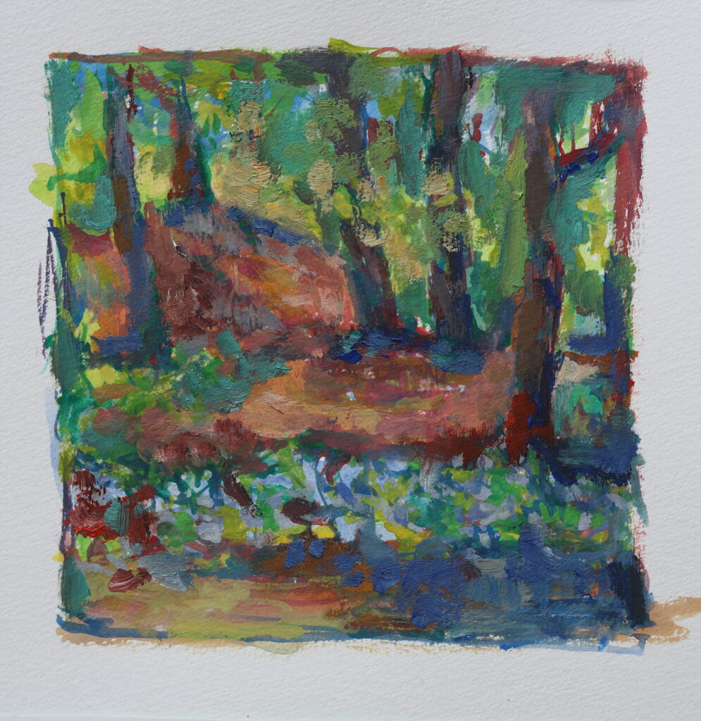 Hyacintenbos, mei 2026, Vrijbuiters, Ockenburghse Bos, 20x30 cm, Gouache +Olieverf, Artislique
