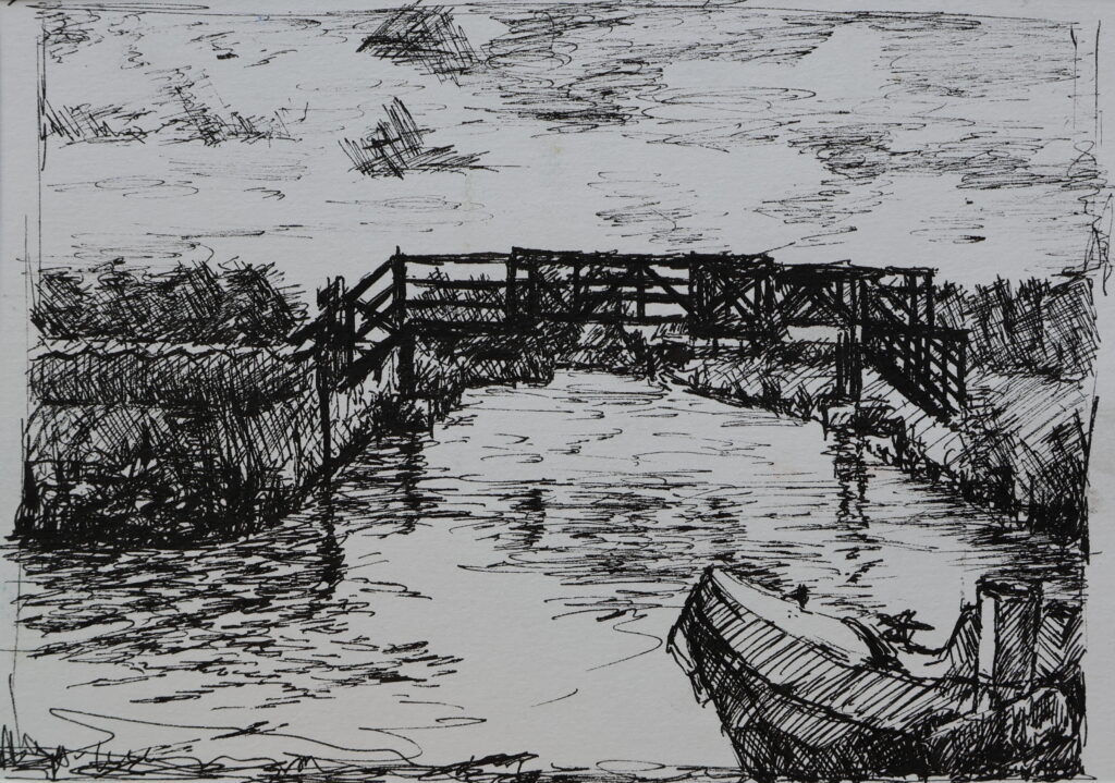 Brug bij de Zweth, Vrijbuiters, Zwethkade Kwintsheul, 13x18 cm, Pen, Artislique