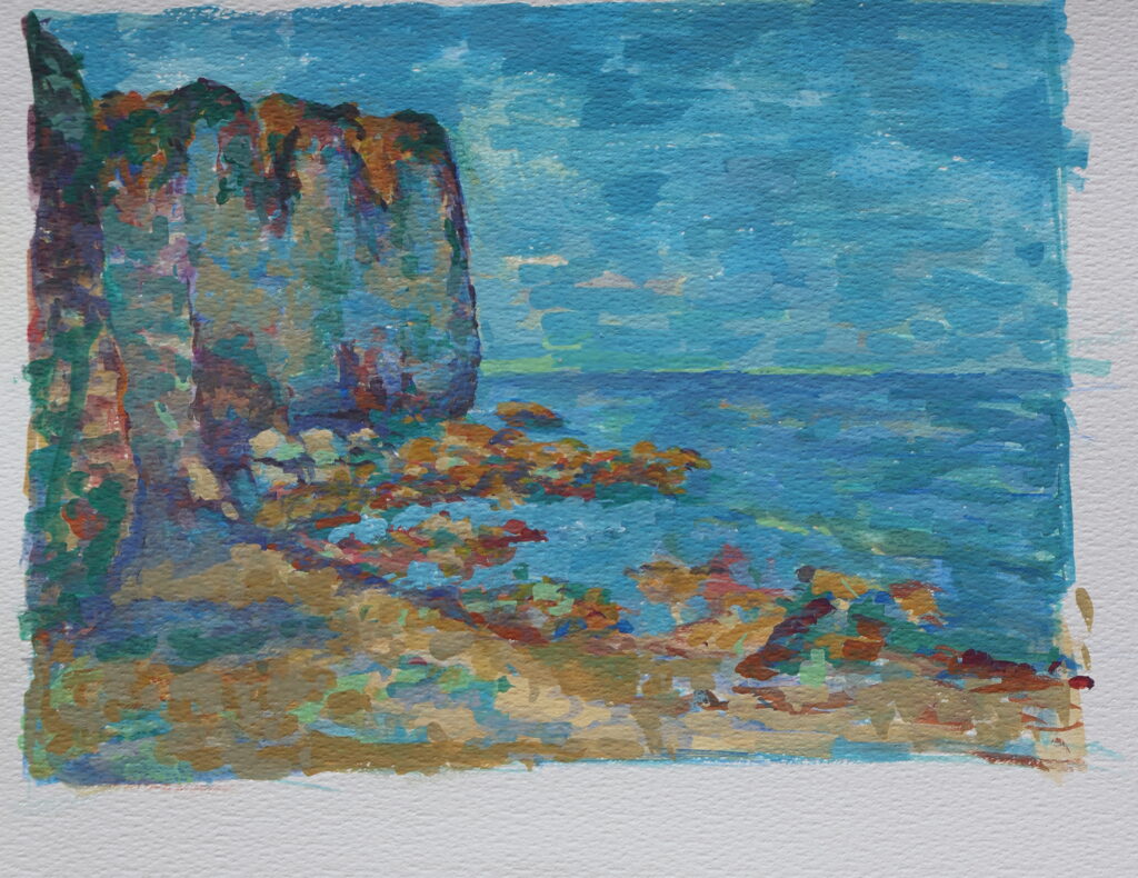 Plage de Vaucottes Zuid, juli 2026, Vakantie, Normandie, 20x30 cm, Gouache, Artislique
